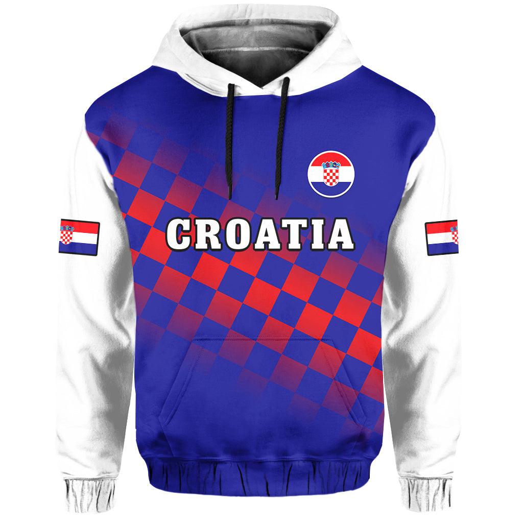Custom Croatia Football Hoodie Hrvatska Checkerboard Blue Version LT14