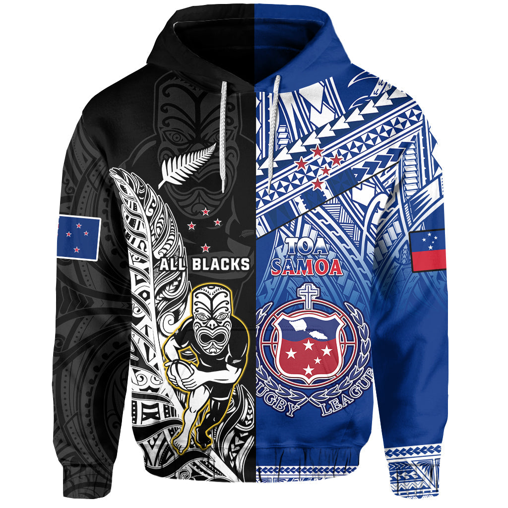 Custom All Black And Toa Samoa Rugby Hoodie NZ Maori Fern Mix Polynesian LT14