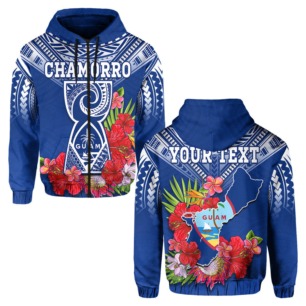 Custom Personalised Guam Chamorro Hoodie Guaman Latte Stone Tropical Flowers Blue Version LT14
