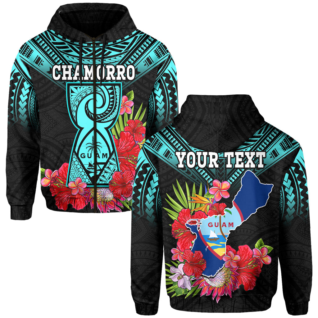 Custom Personalised Guam Chamorro Hoodie Guaman Latte Stone Tropical Flowers Turquoise Style LT14
