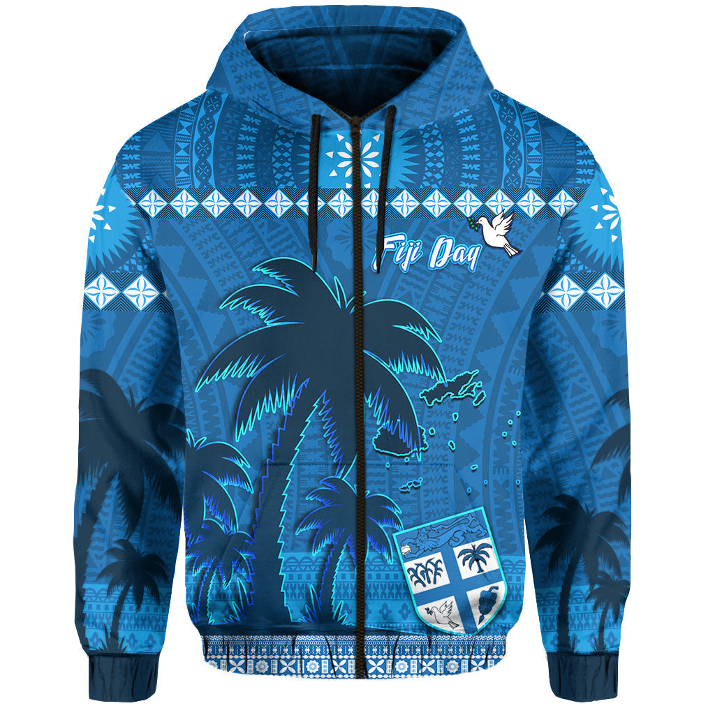 Custom Personalised Bula Fiji Day Hoodie Fijian Tapa with Palm Tree 52nd Anniversary LT13