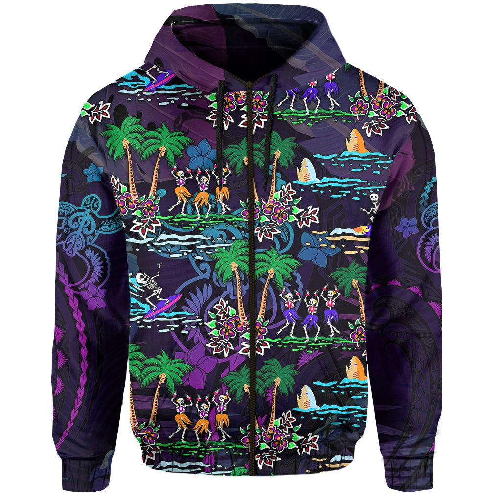 Custom Hawaii Skeleton Dancing Hoodie Halloween Hawaiian Turtle LT13