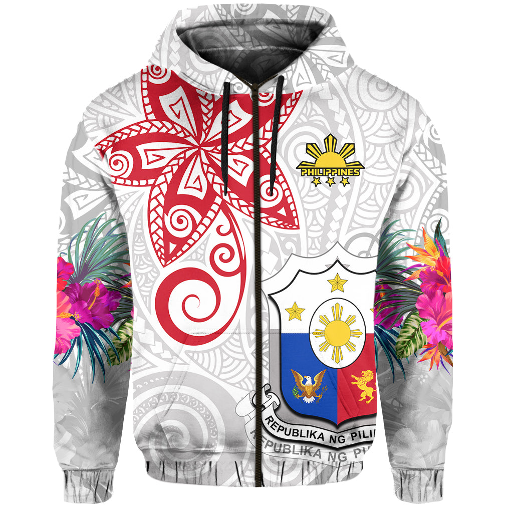 Custom Philippines Hoodie Sun Filipino Polynesian mix Flowers White Vibe LT13