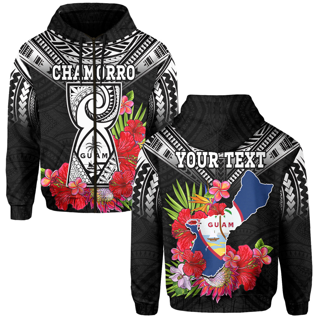 Custom Personalised Guam Chamorro Hoodie Guaman Latte Stone Tropical Flowers Black Style LT14