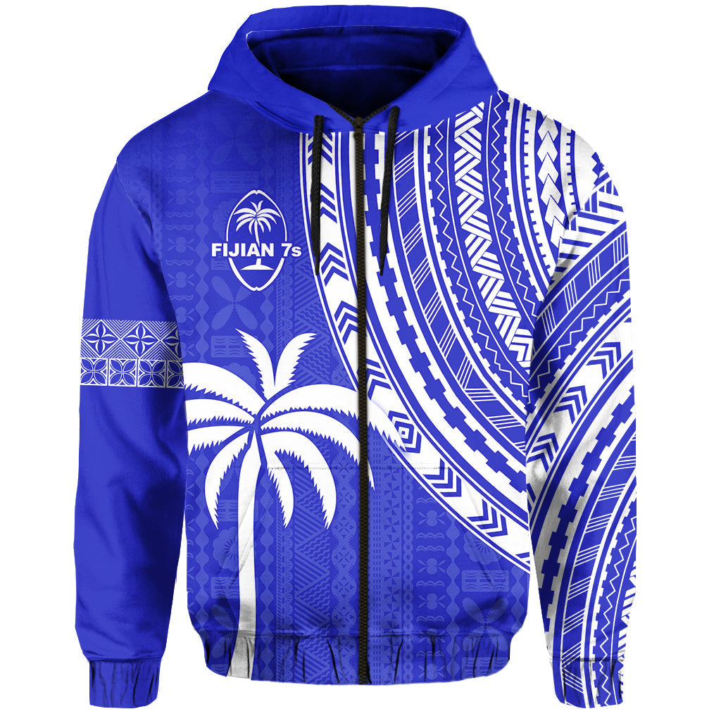 Custom Text and Number Fiji Rugby Sevens Hoodie Fijian 7s Tapa Polynesian Blue Ver.02 LT13