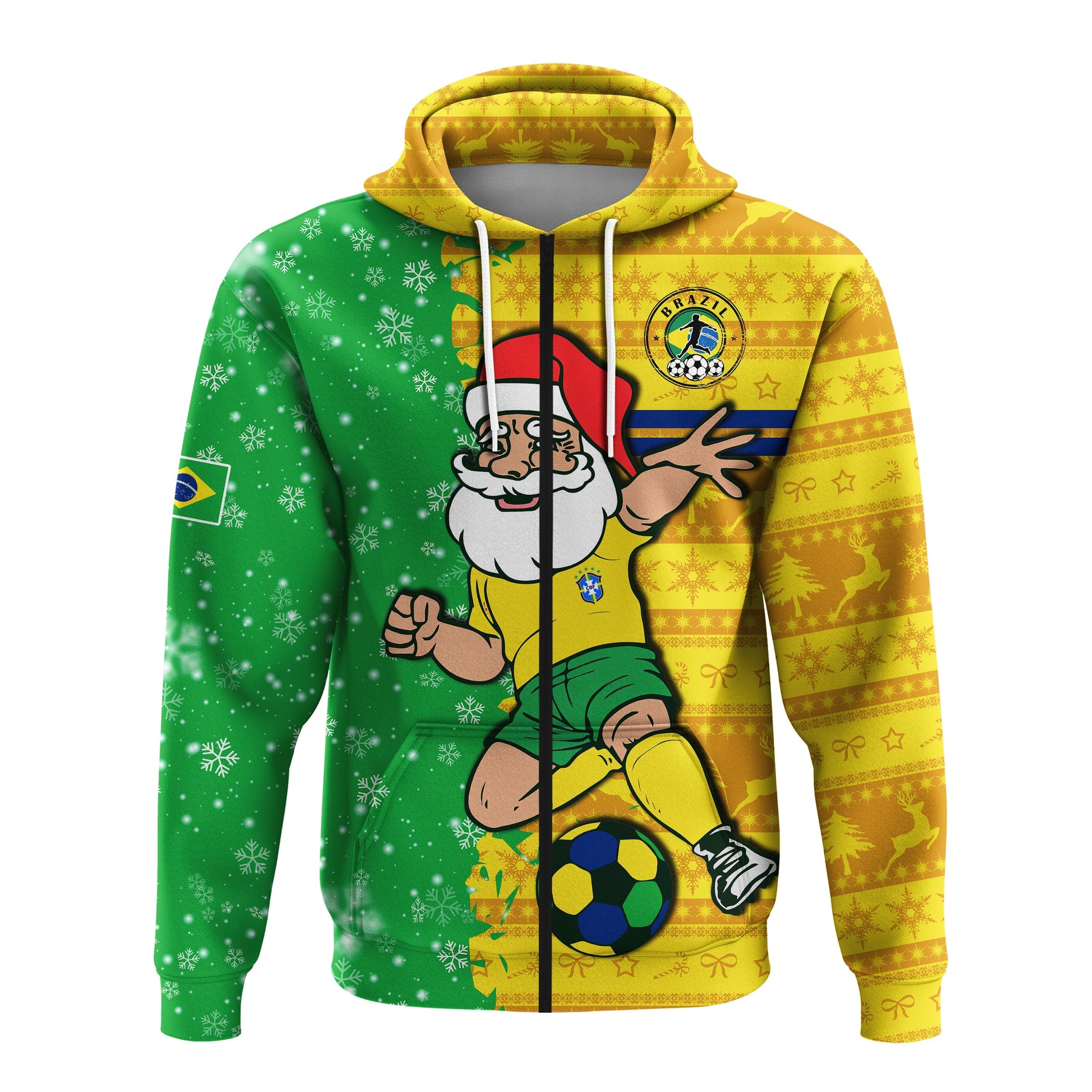 Custom Christmas Brazil Football Hoodie Santa Claus Selecao Champions LT13