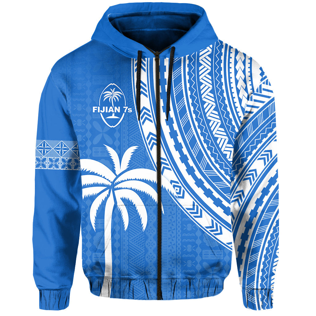 Custom Text and Number Fiji Rugby Sevens Hoodie Fijian 7s Tapa Polynesian Blue Ver.01 LT13