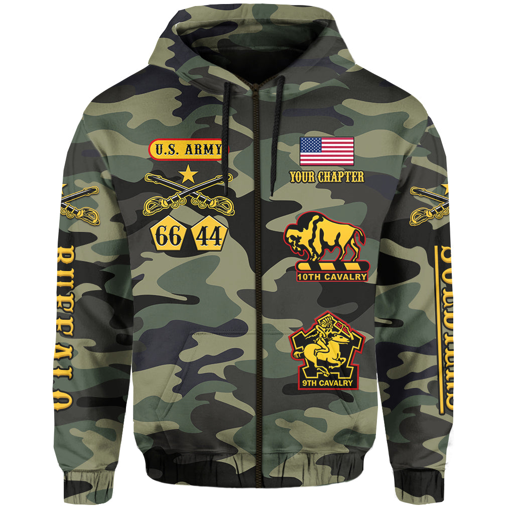 (Custom Text and Chapter) Buffalo Soldiers Hoodie Camouflage American Heroes BSMC LT13