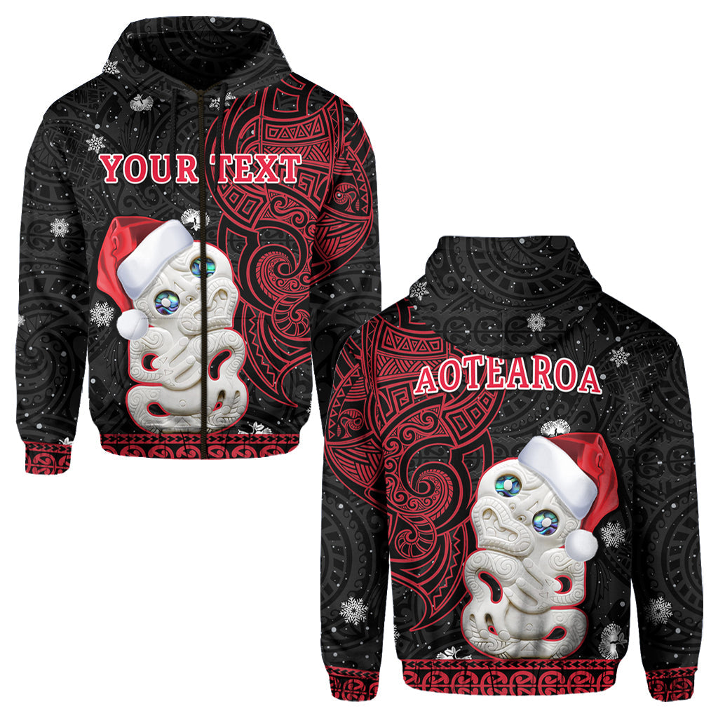 Custom Personalised New Zealand Christmas Hoodie Hei Tiki Red Pohutukawa Meri Kirihimete LT14