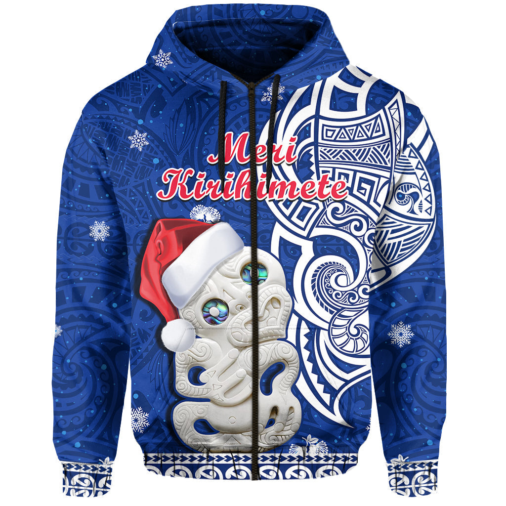 New Zealand Christmas Hoodie Hei Tiki Blue Pohutukawa Meri Kirihimete LT14