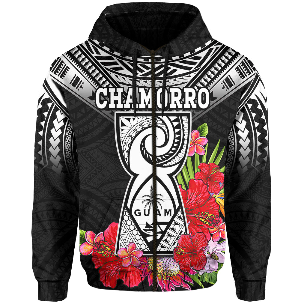 Custom Personalised Guam Chamorro Hoodie Guaman Latte Stone Tropical Flowers Black Style LT14