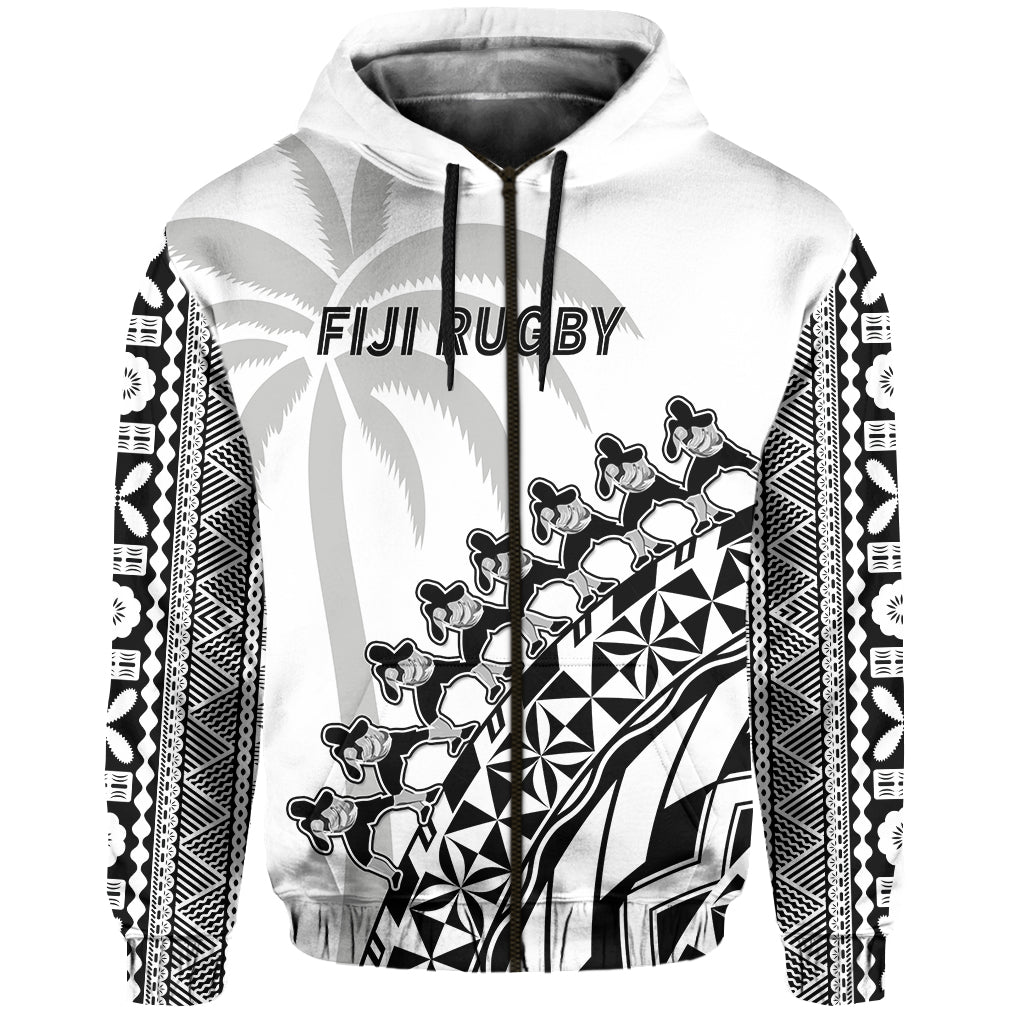 Custom Text And Number Fiji Rugby Hoodie Fijian Cibi Dance Tapa Pattern White LT14