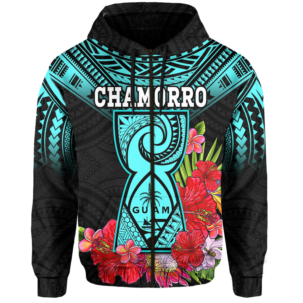 Custom Personalised Guam Chamorro Hoodie Guaman Latte Stone Tropical Flowers Turquoise Style LT14