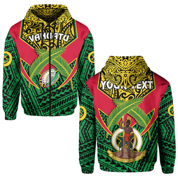 Custom Personalised Vanuatu Rugby Hoodie Coat Of Arms Polynesian Pattern LT14
