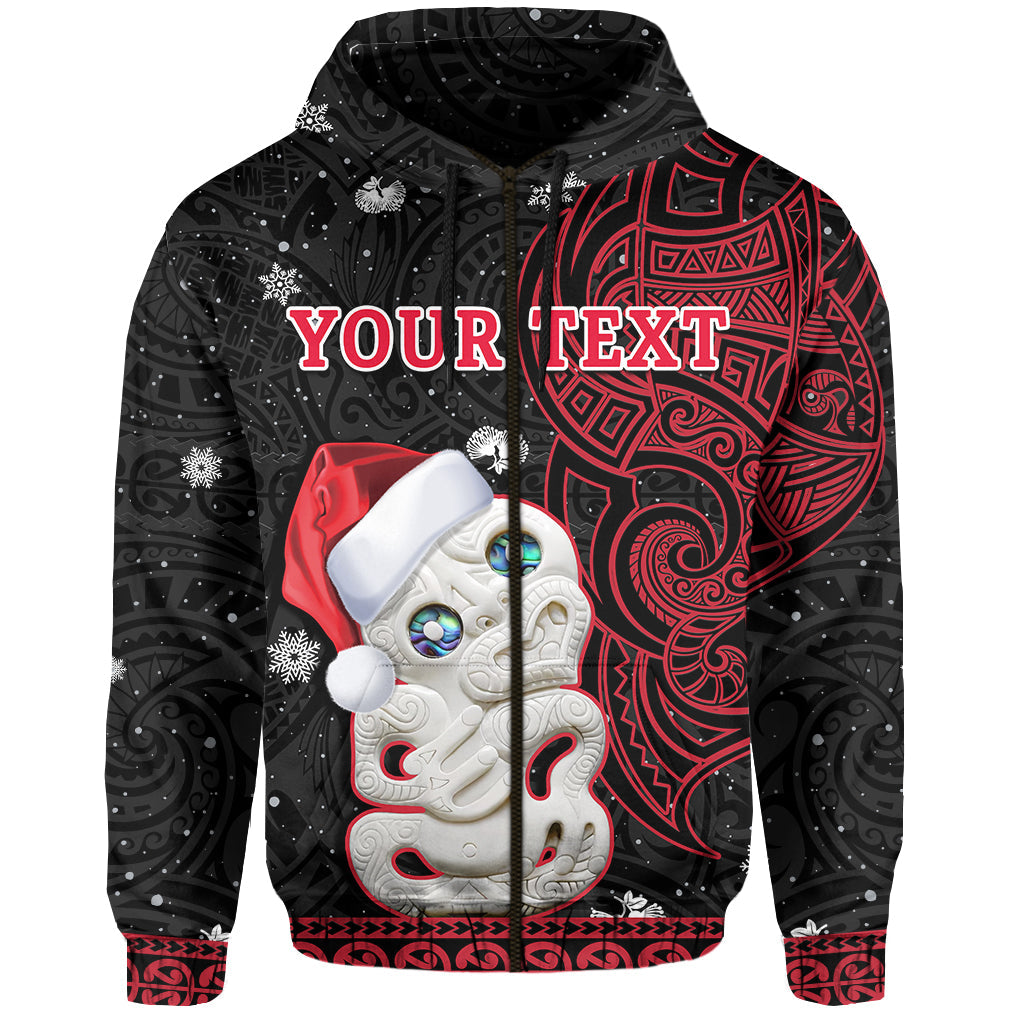 Custom Personalised New Zealand Christmas Hoodie Hei Tiki Red Pohutukawa Meri Kirihimete LT14