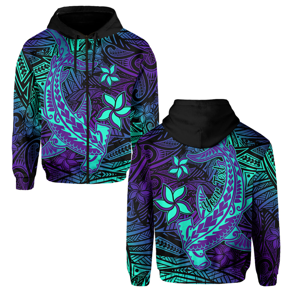 Custom Polynesian Hoodie Purple Paradise Hawaiian Tribal Hammerhead Shark LT14