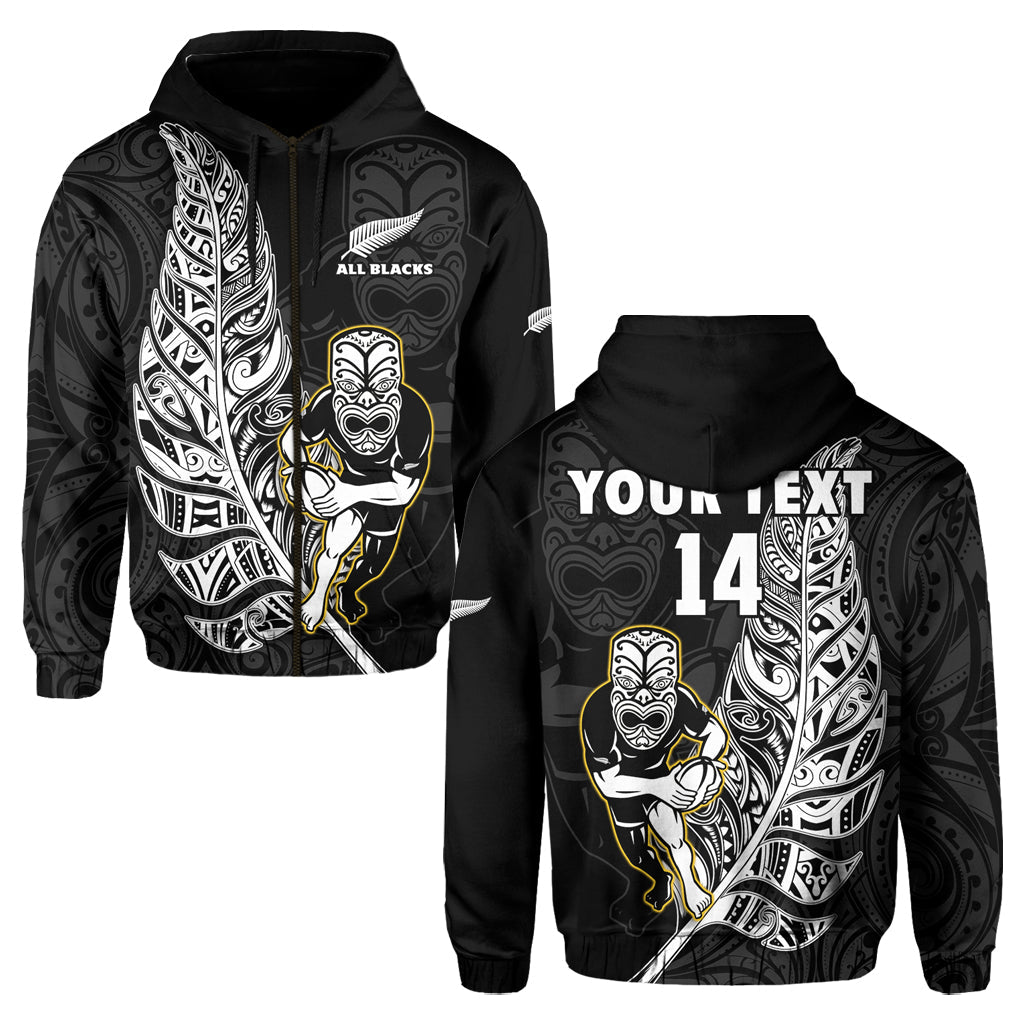 Custom Text And Number New Zealand 2022 Rugby Hoodie All Black Silver Fern Maori Pattern Version Black LT14