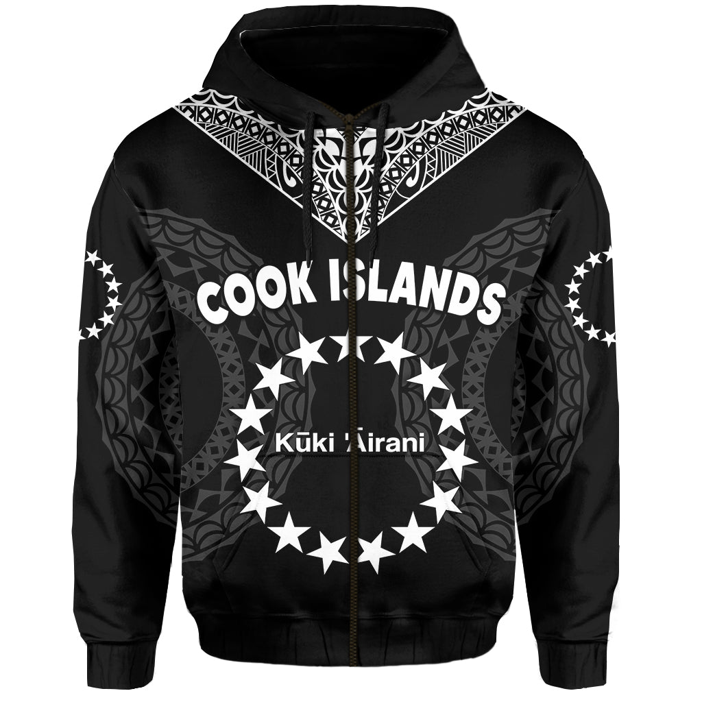 Cook Islands Hoodie Circle Pattern Mix Sea Turtle Black Version LT14