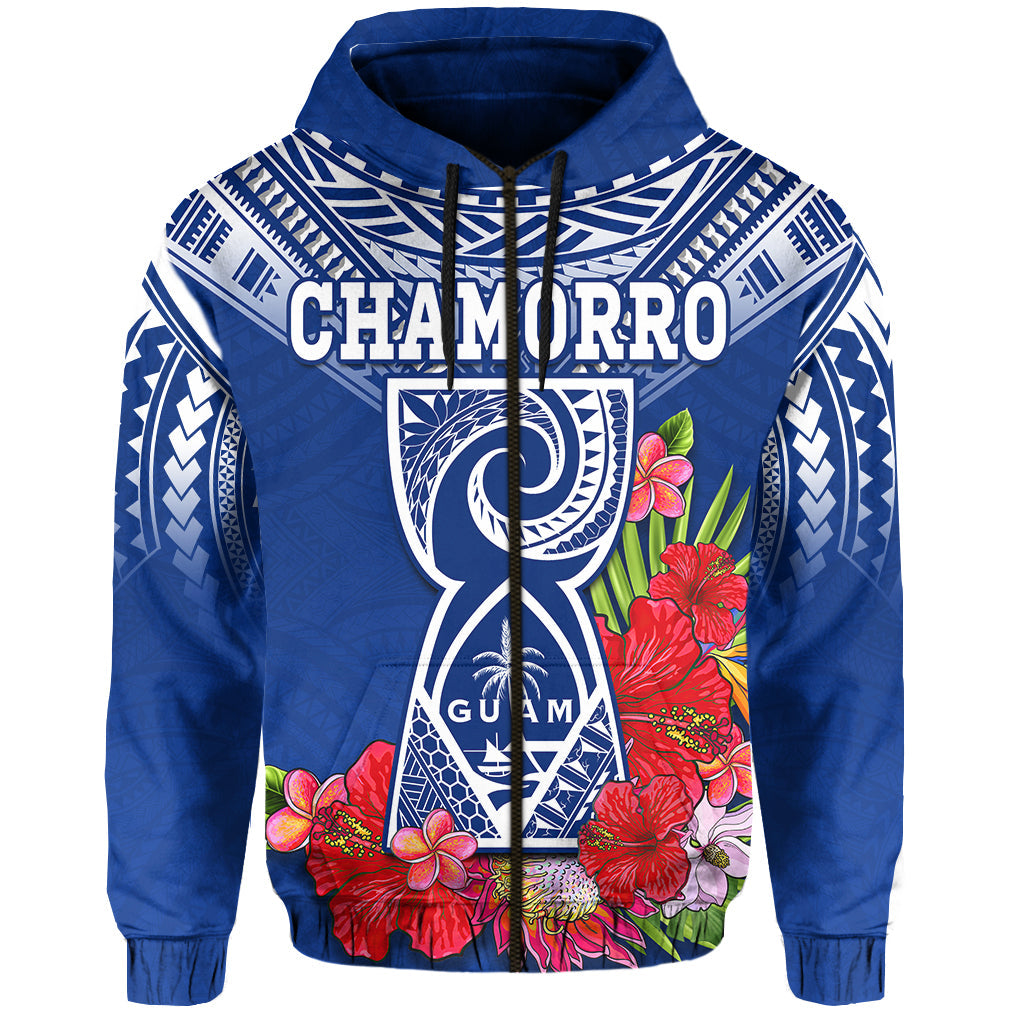 Custom Personalised Guam Chamorro Hoodie Guaman Latte Stone Tropical Flowers Blue Version LT14