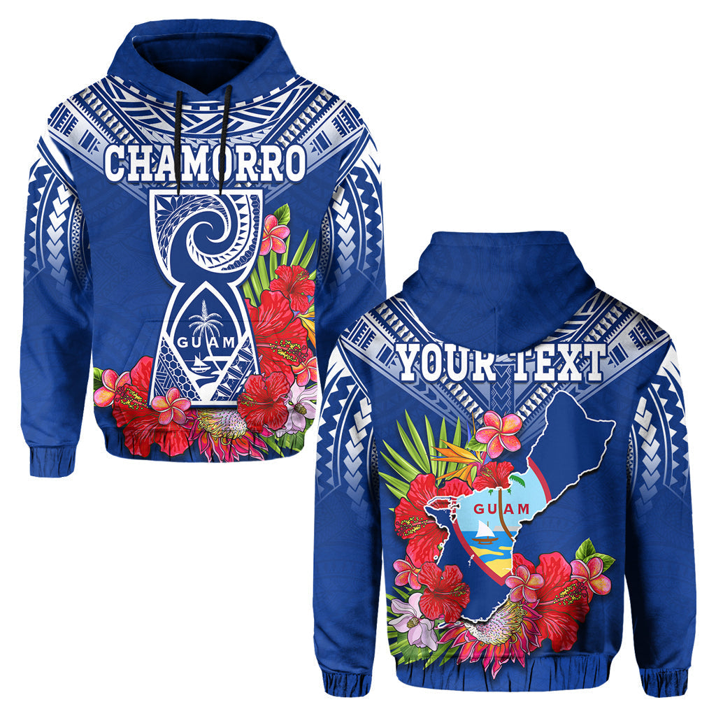 Custom Personalised Guam Chamorro Hoodie Guaman Latte Stone Tropical Flowers Blue Version LT14