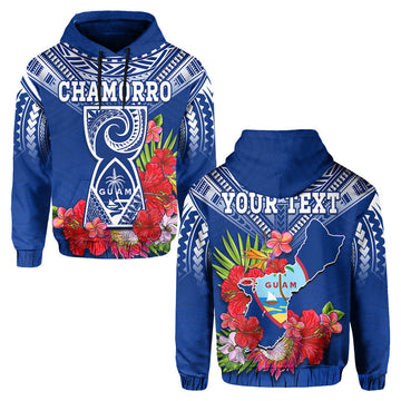 Custom Personalised Guam Chamorro Hoodie Guaman Latte Stone Tropical Flowers Blue Version LT14