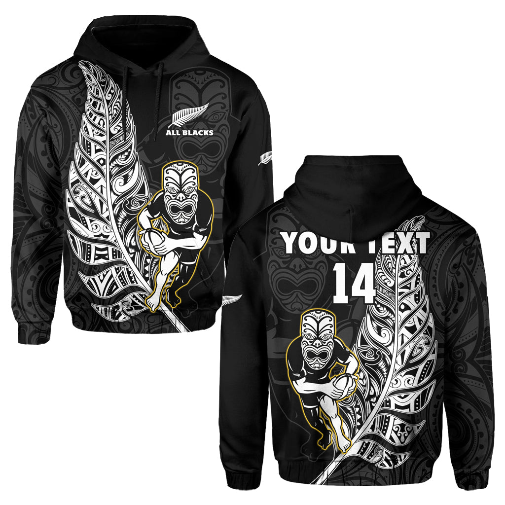 Custom Text And Number New Zealand 2022 Rugby Hoodie All Black Silver Fern Maori Pattern Version Black LT14