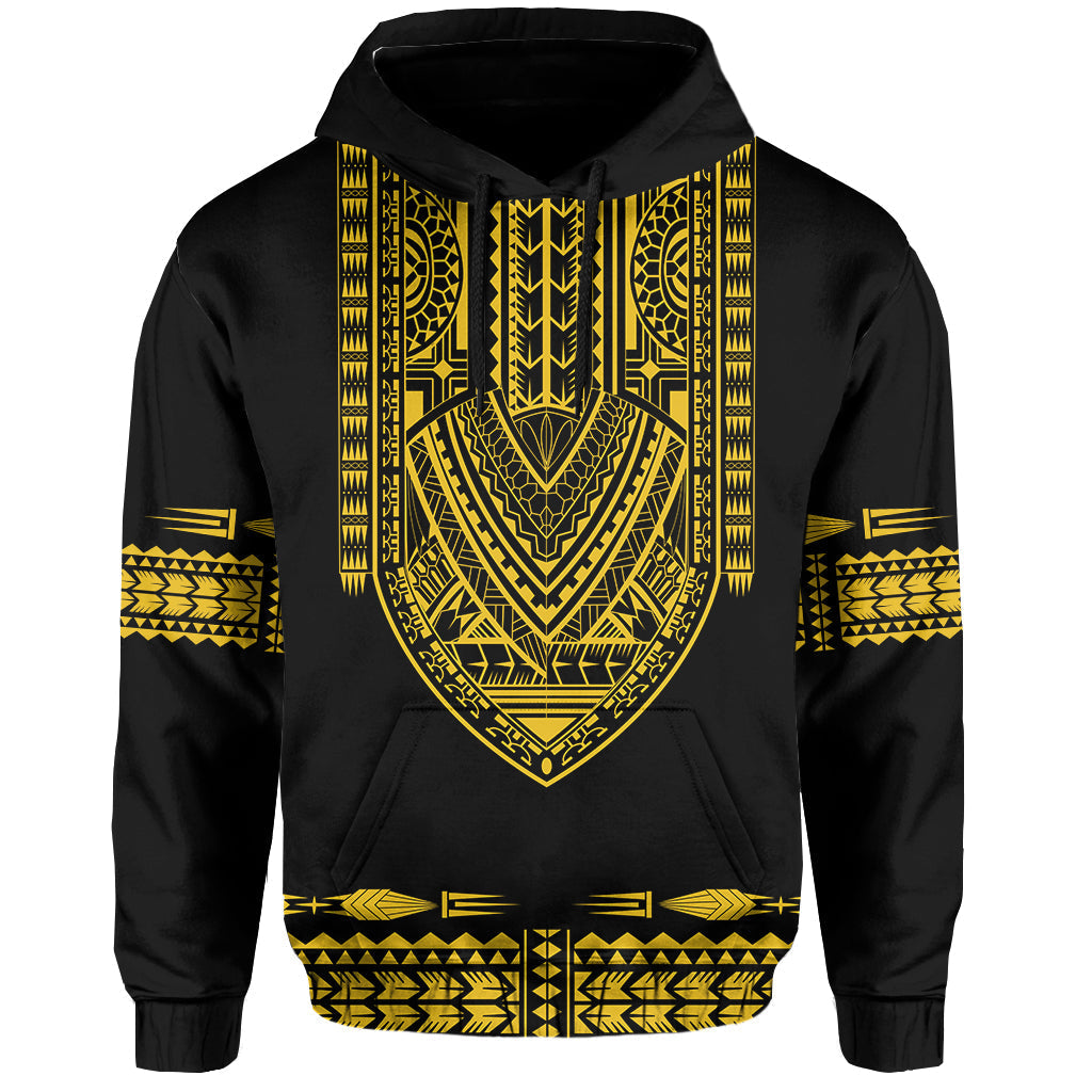 Custom Personalised Polynesian Hoodie Dashiki With Polynesian Tattoo Royal Golden Version LT14