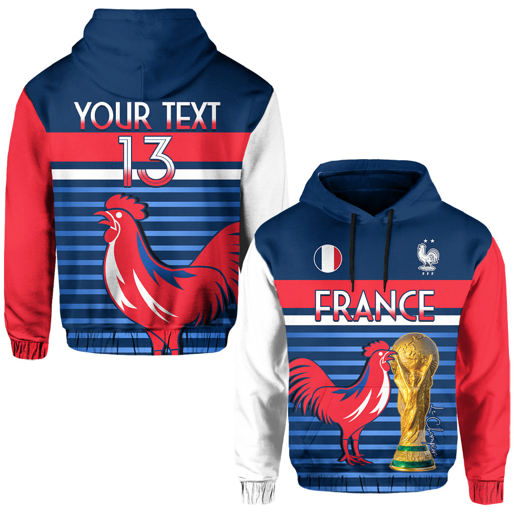 Custom France Football The Blues Hoodie Les Bleus Le Champion 2022 World Cup LT13