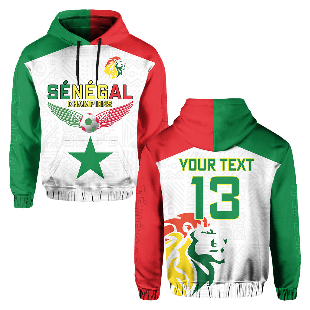 Custom Senegal Football Hoodie Lions of Teranga Champions Soccer Wings Flying LT13