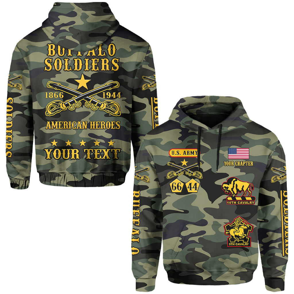 (Custom Text and Chapter) Buffalo Soldiers Hoodie Camouflage American Heroes BSMC LT13