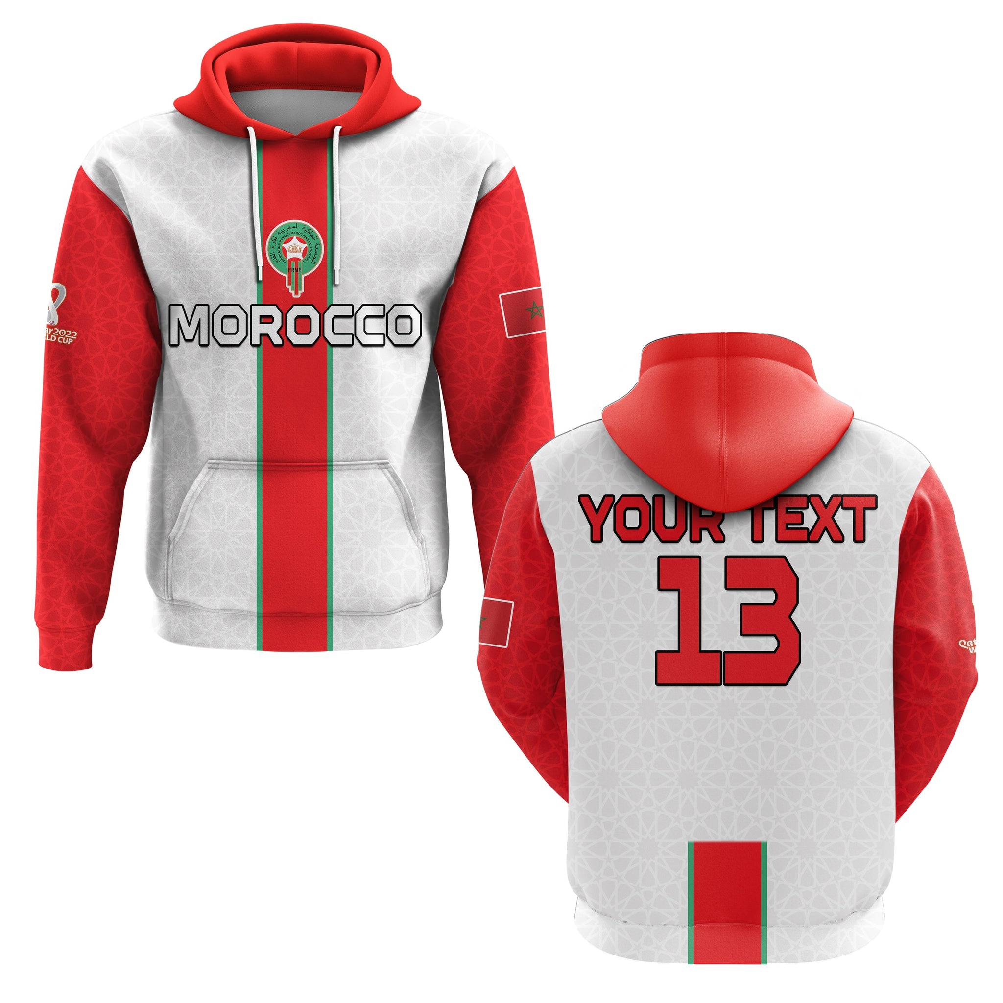 Custom Morocco Football Hoodie Football 2022 Soccer Lions de lAtlas Champions LT13