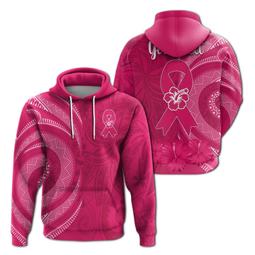 Custom Personalised Breast Cancer Awareness Hoodie Hibiscus Polynesian No One Fights Alone LT13