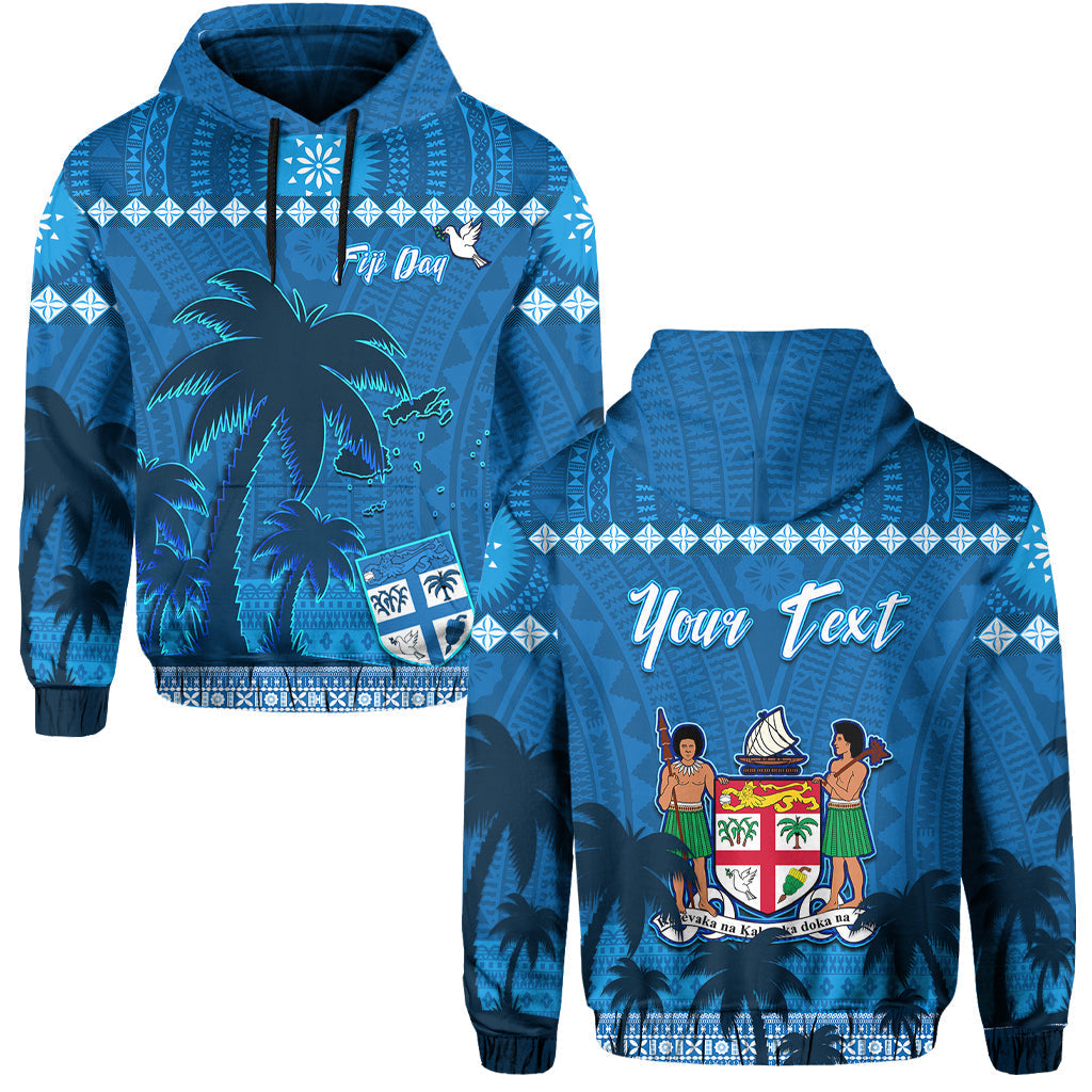Custom Personalised Bula Fiji Day Hoodie Fijian Tapa with Palm Tree 52nd Anniversary LT13