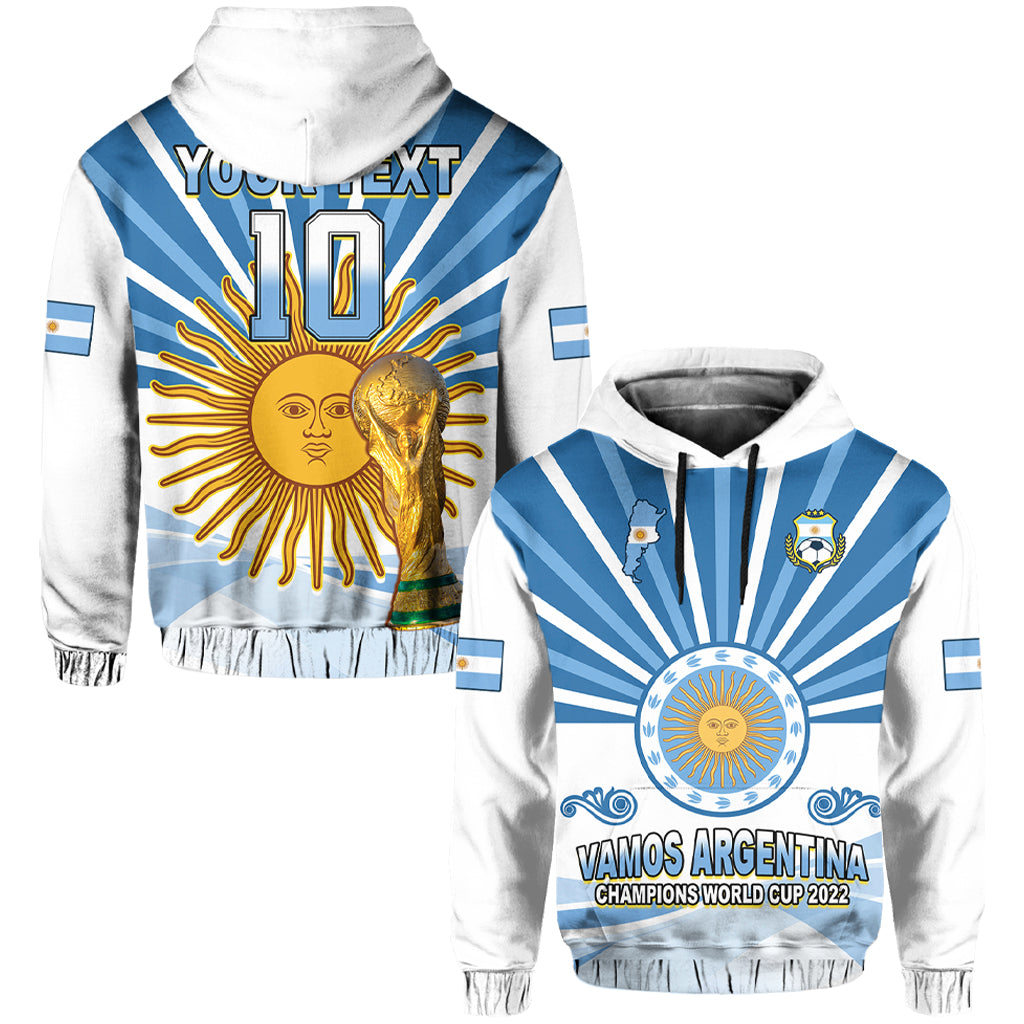Custom Argentina Football Hoodie The Sun WC2022 Soccer Vamos La Albiceleste LT13