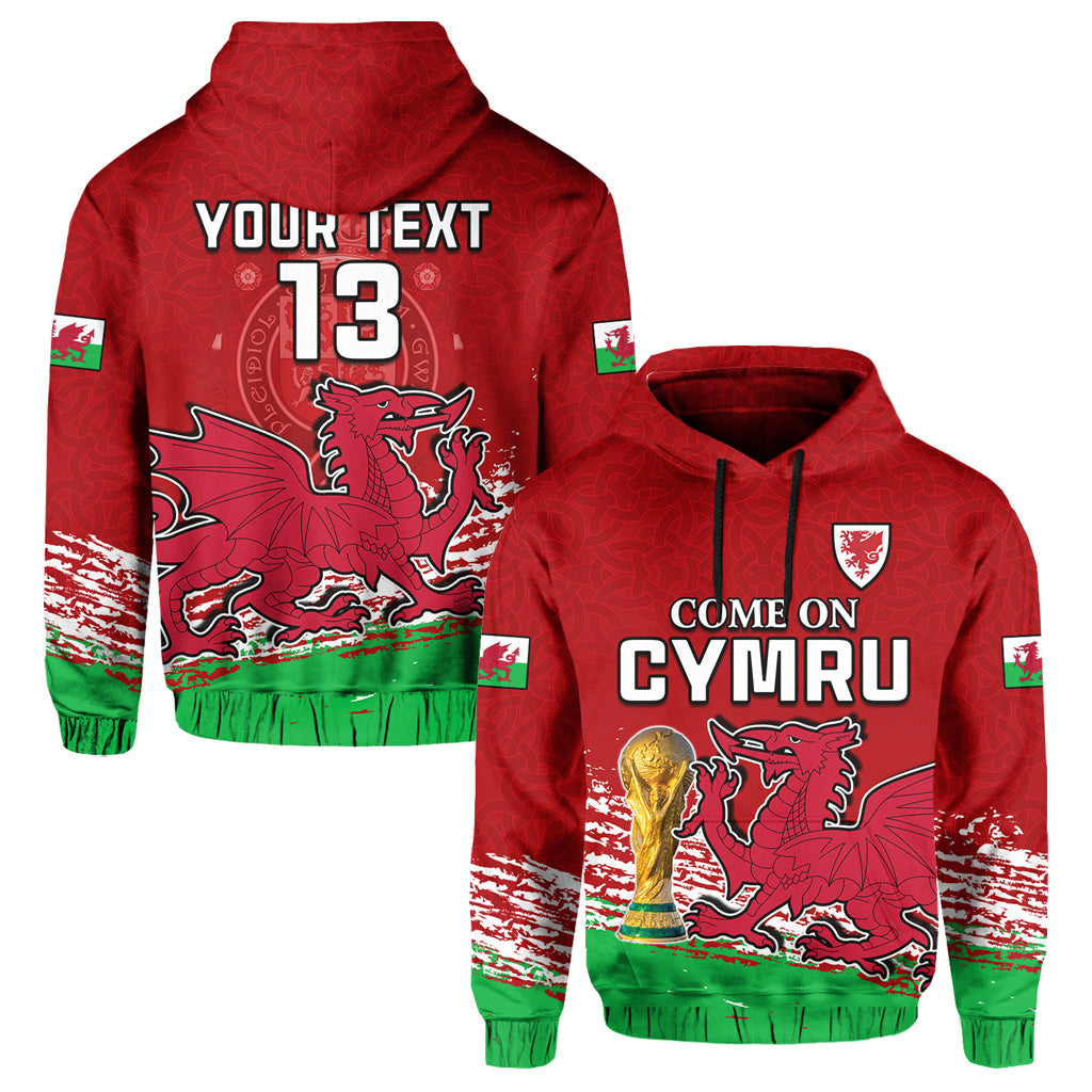 Custom Wales Football Hoodie Come On CYMRU The Red Wall Champions World Cup LT13