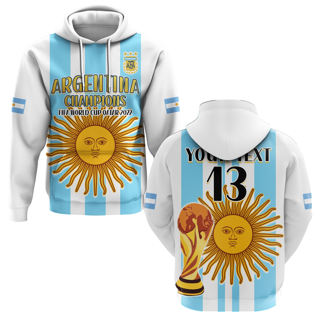 Custom Argentina Football Hoodie FIFA 2022 World Cup Champions LT13