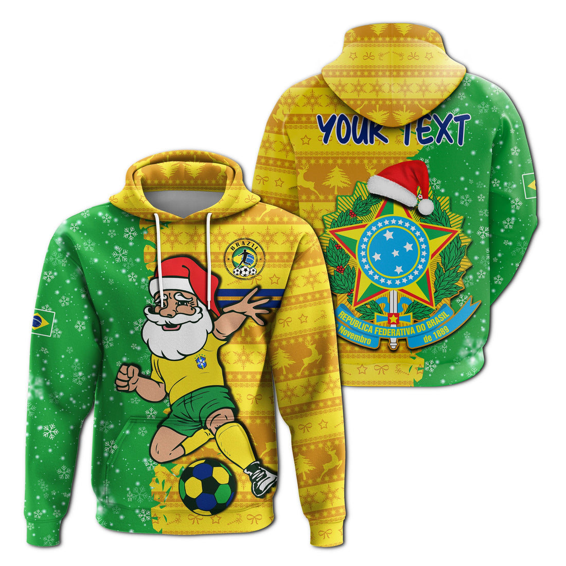 Custom Christmas Brazil Football Hoodie Santa Claus Selecao Champions LT13