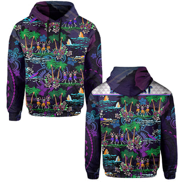 Custom Hawaii Skeleton Dancing Hoodie Halloween Hawaiian Turtle LT13