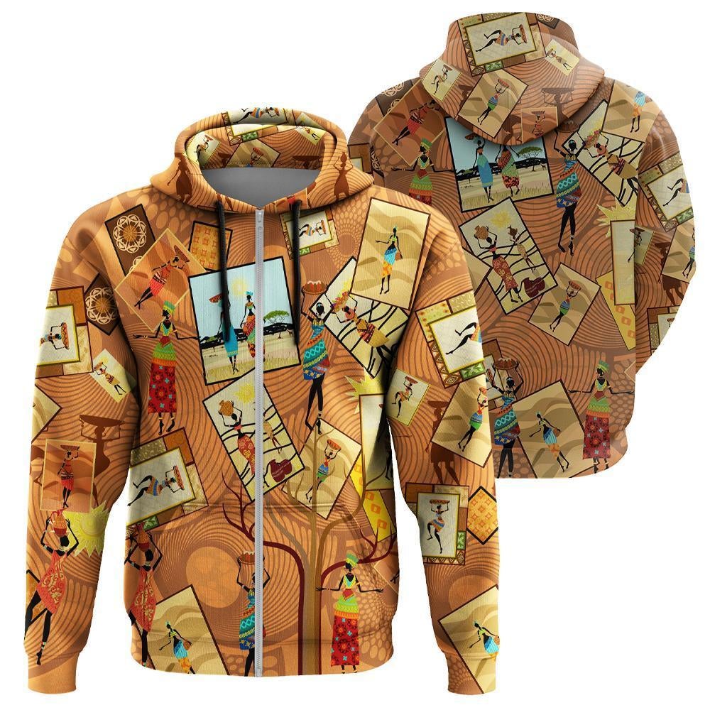 African Hoodie African Women Stam Zip Hoodie