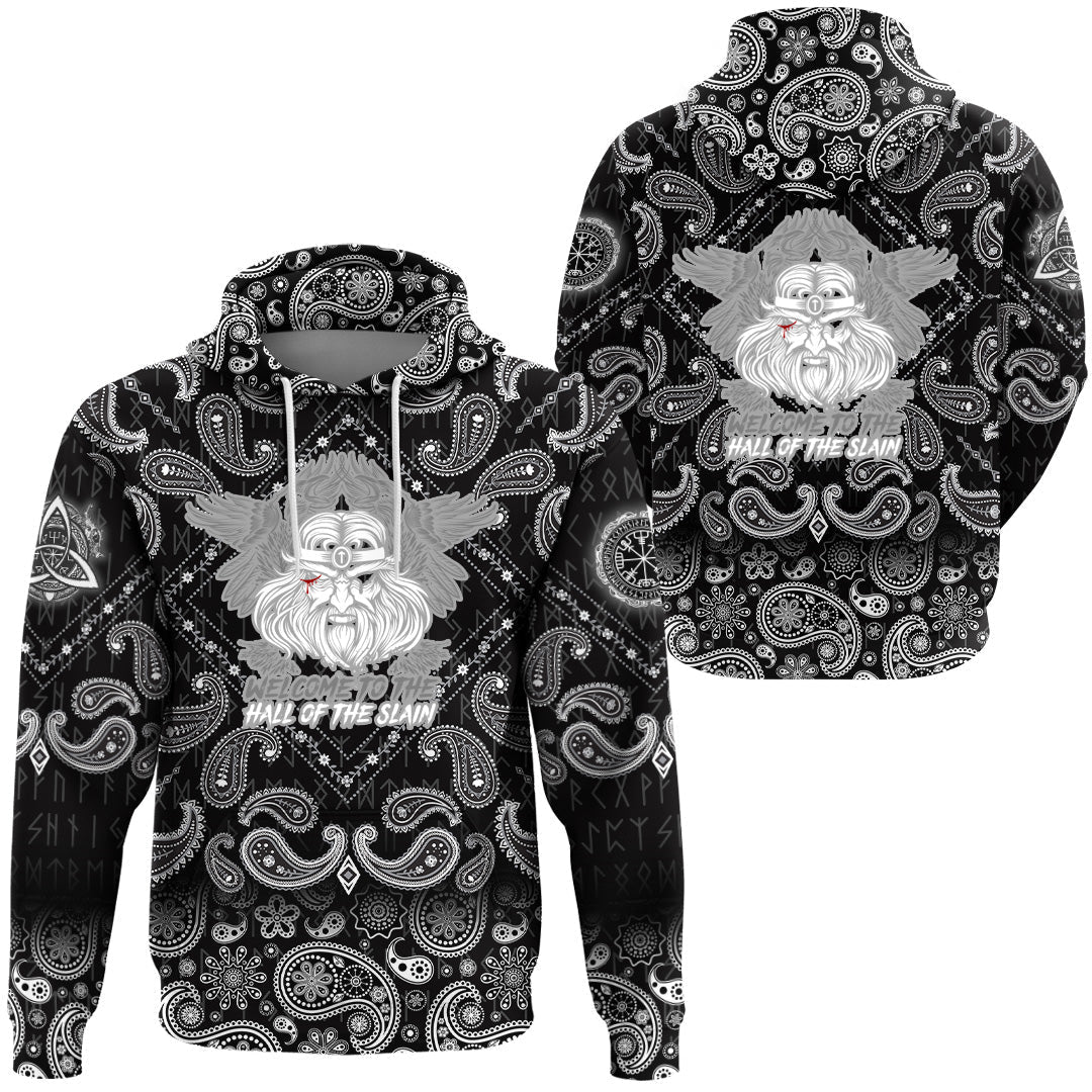 Viking Hoodie Hall Of Slain with Bandana Paisley Style RLT12