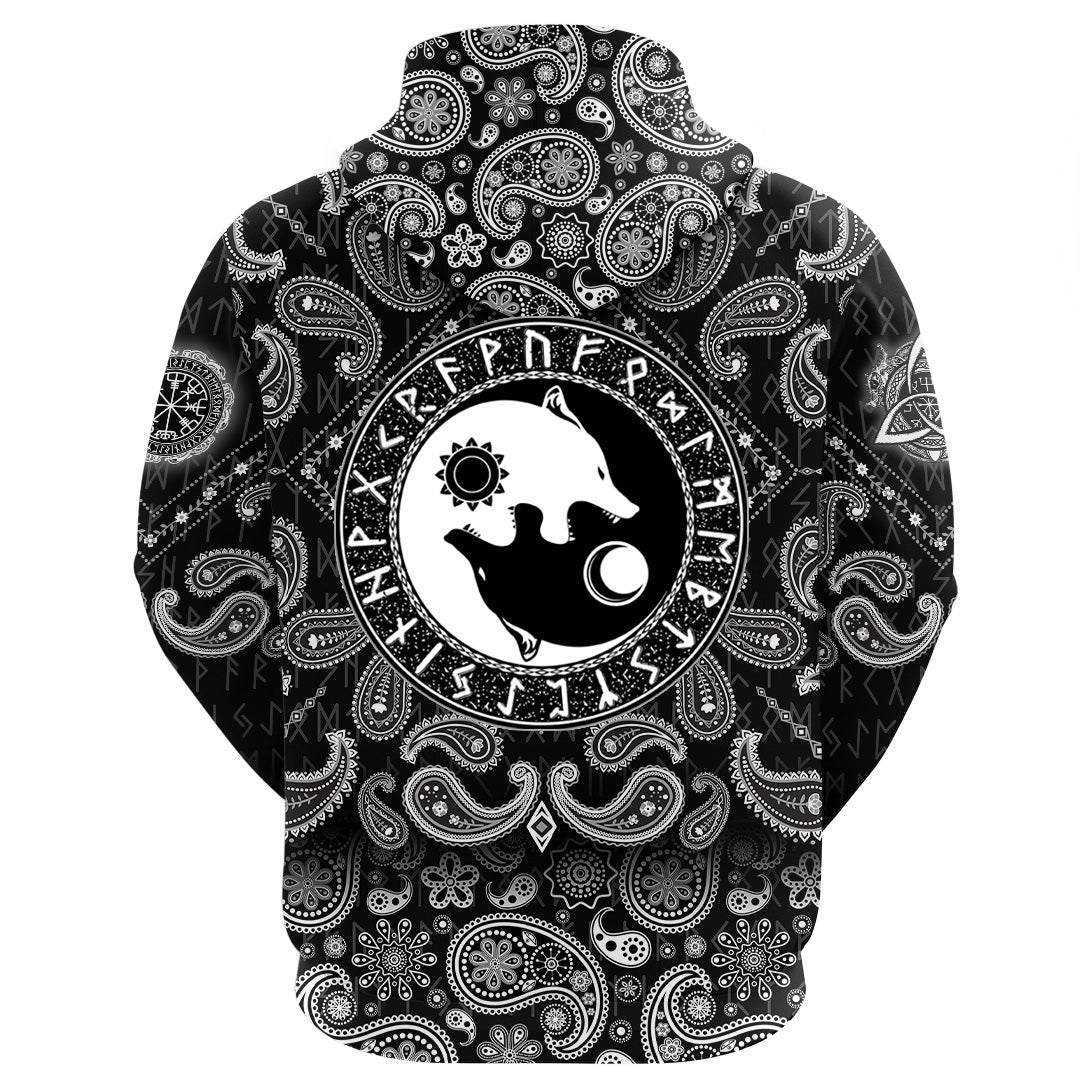 Viking Hoodie Hati and Skoll Sun and Moon with Bandana Paisley Style RLT12