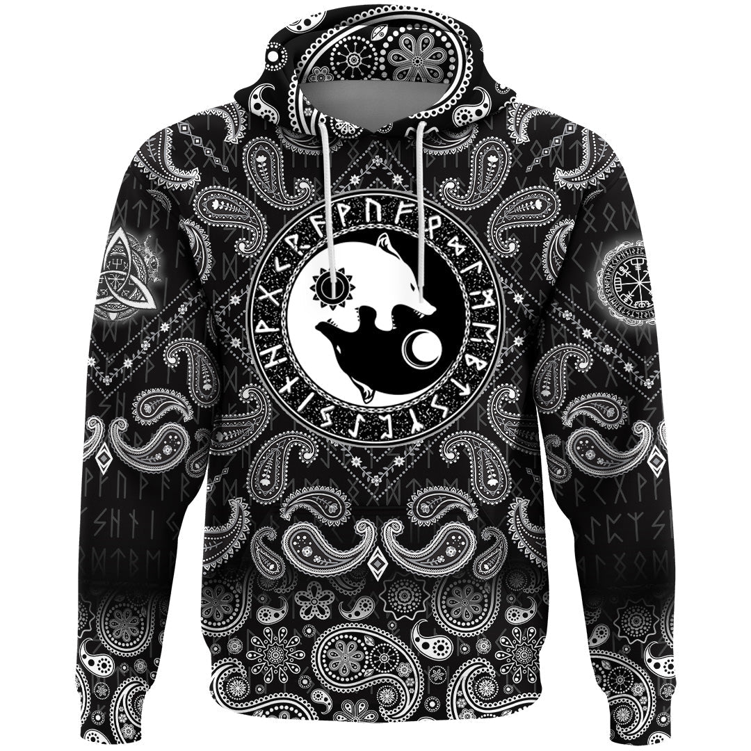 Viking Hoodie Hati and Skoll Sun and Moon with Bandana Paisley Style RLT12