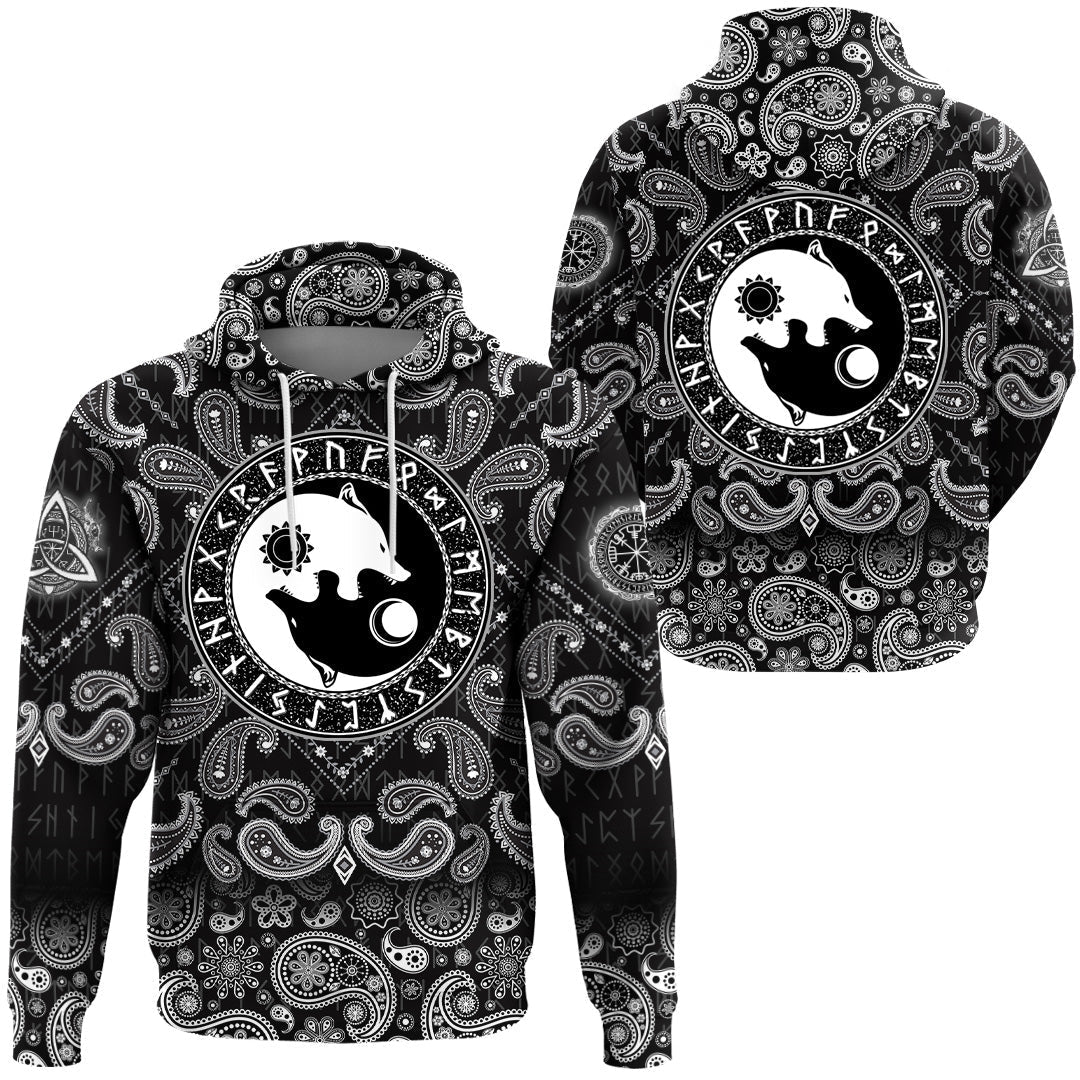 Viking Hoodie Hati and Skoll Sun and Moon with Bandana Paisley Style RLT12