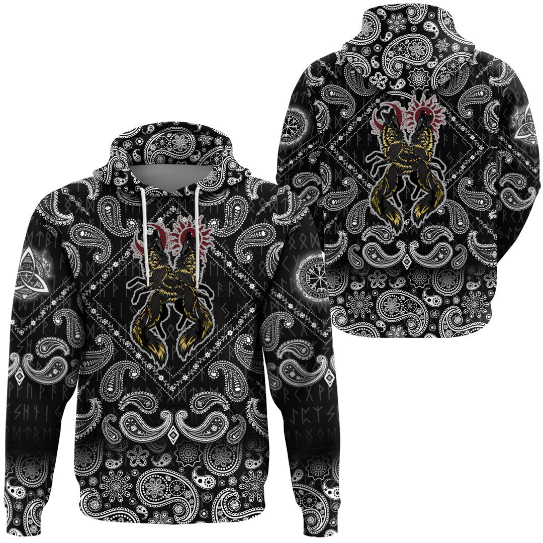 Viking Hoodie Hati and Skoll with Bandana Paisley Style RLT12