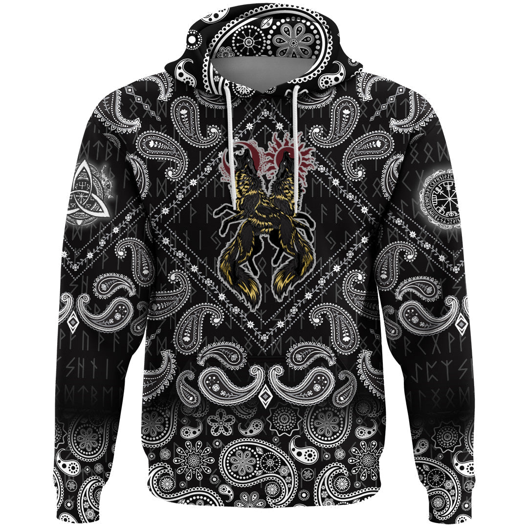 Viking Hoodie Hati and Skoll with Bandana Paisley Style RLT12