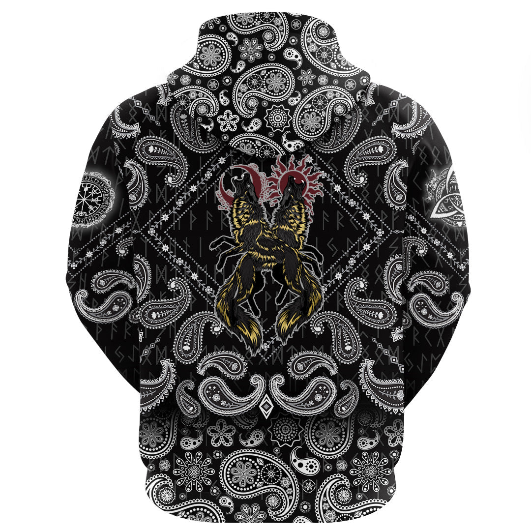 Viking Hoodie Hati and Skoll with Bandana Paisley Style RLT12