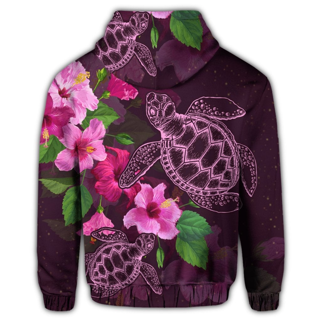Hawaii Turtle Hibiscus Pink Simple Zip Hoodie