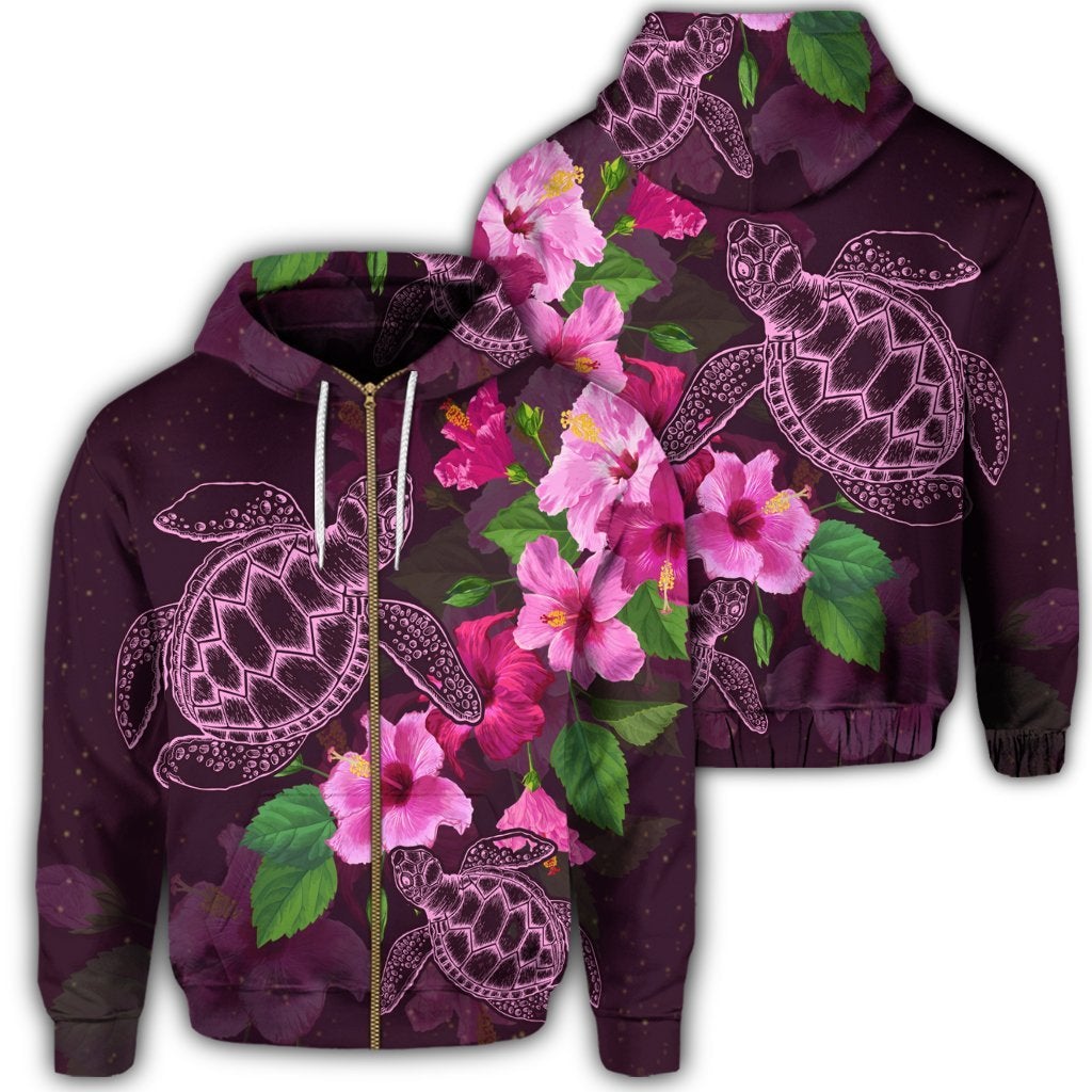 Hawaii Turtle Hibiscus Pink Simple Zip Hoodie