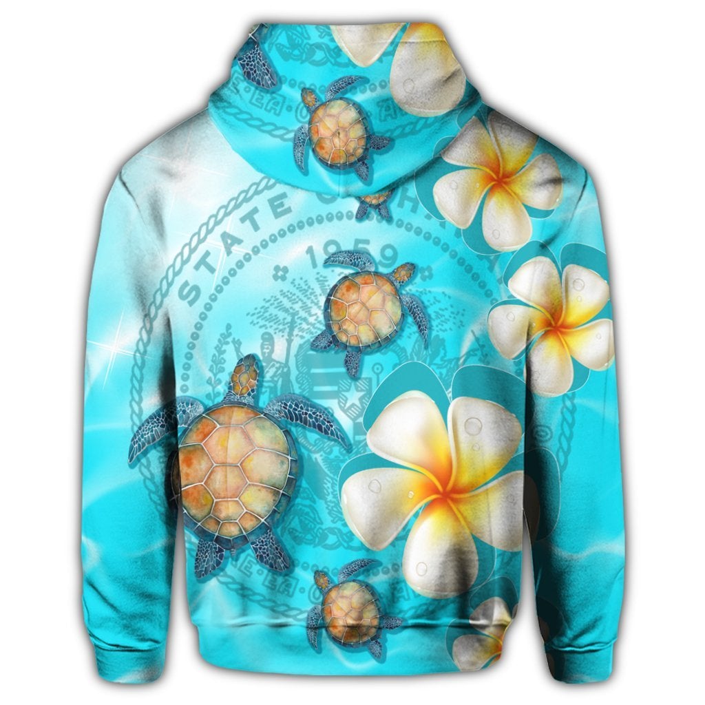 Hawaii Turtle Plumeria Coat Of Arm Ocean Zip Hoodie