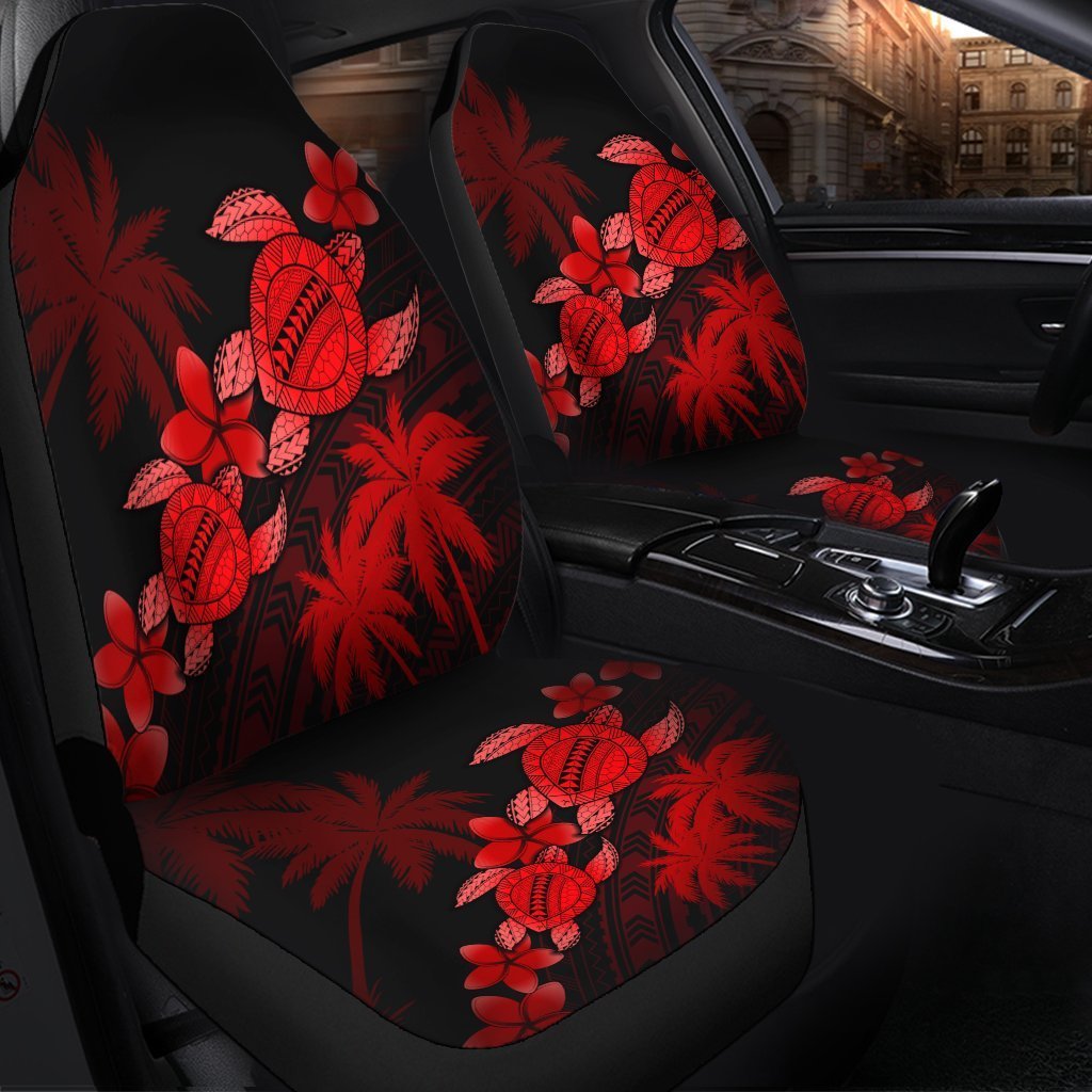 Hawaii Turtle Plumeria Coconut Tree Polynesian Car Seat Covers - Red